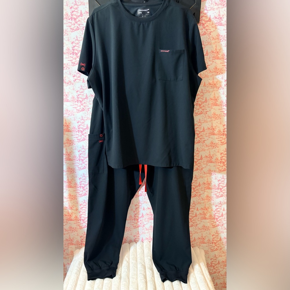 Black hypothesis Scrub Set with Red Accents
